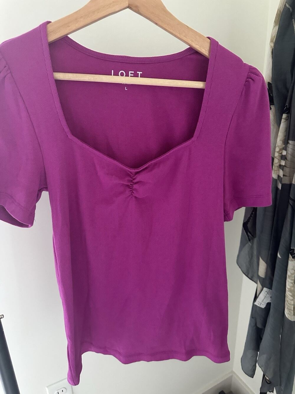 Loft Pink Ribbed Sweatheart Short Sleeve T Shirt